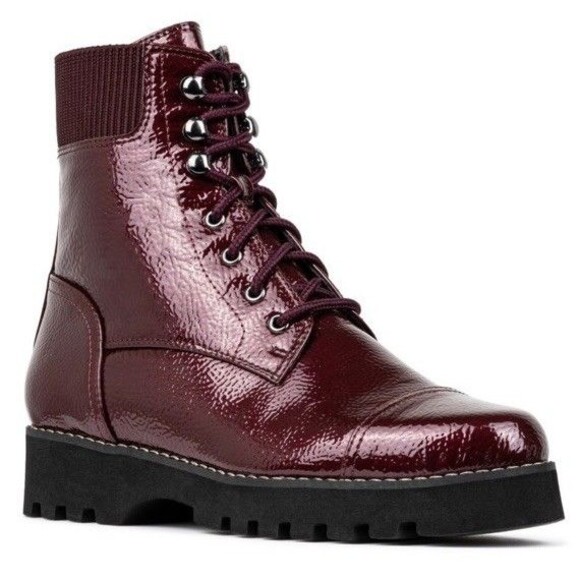 Donald Pliner Halson Crinkle Patent Upper Lace Up Booties in Bordeaux Burgundy 6